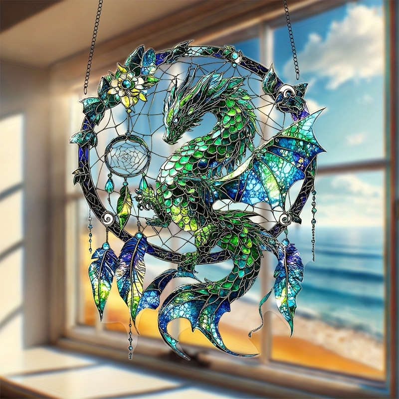1pc 2D Flat  Magic Dragon Dream Catcher  Acrylic Light Catcher 20.32cm X 20.32cm cm Home Offi