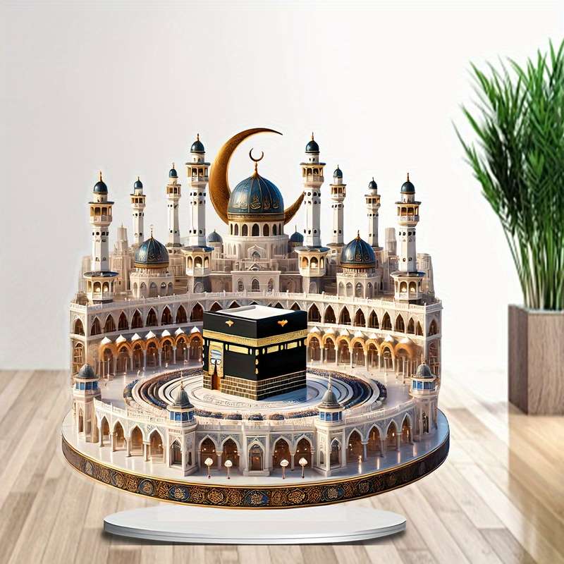 1pc 2D Flat  Bohemia Style Crystal Mosque Desktop Decoration Intricate  Acrylic Islamic Archite