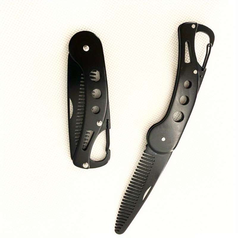 1pc Stainless Steel Folding Beard Comb and Knife Set Durable Pocket-Sized Men'S Groomi
