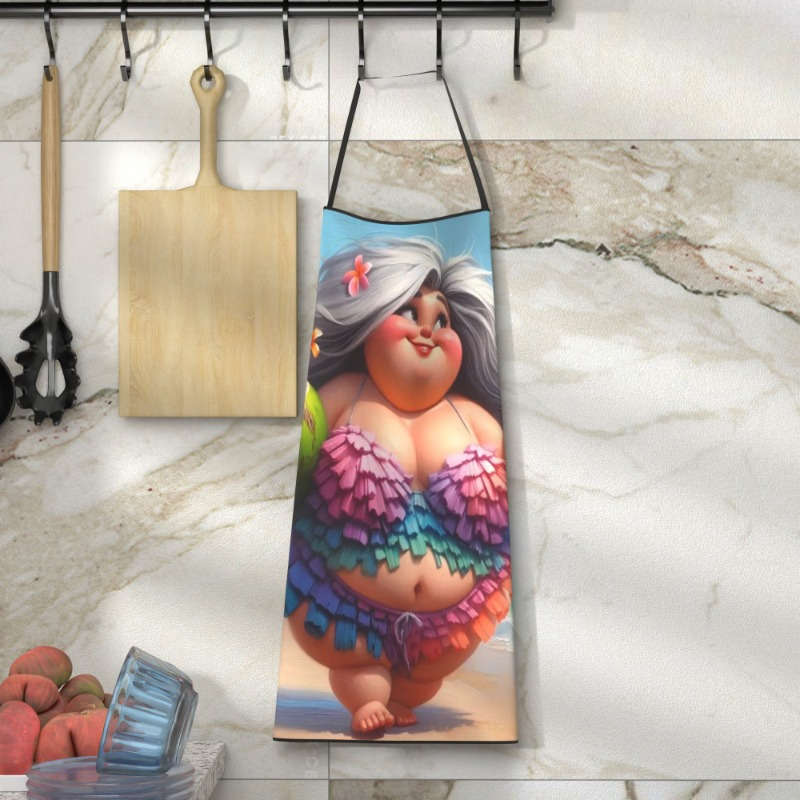 1pc Kitchen Apron 1pc 23.5x31.5 Fat woman walking on the beach Womens Aprons Cooking Aprons for Kit
