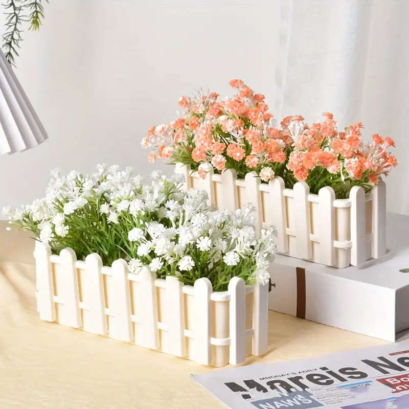 6-Pack White Artificial Fence Flower Pots