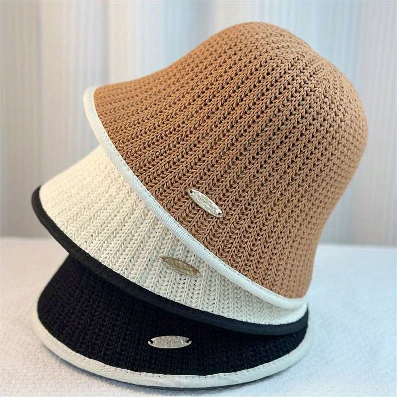 1pc New Japanese Style Men's and Women's Spring Summer Simple Color-Blocking Edge Trim Bucket Hat C