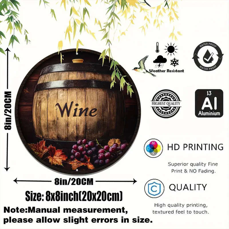1pc 2D Round Aluminum Sign Featuring a Barrel Theme Perfect for Home Decor As a Hanging Ornament Sui