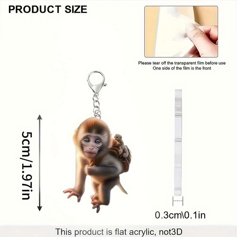 1pc 2D Flat  Keychain Keychain Retro  Charming Walking Monkey Key And Decorative Accessories