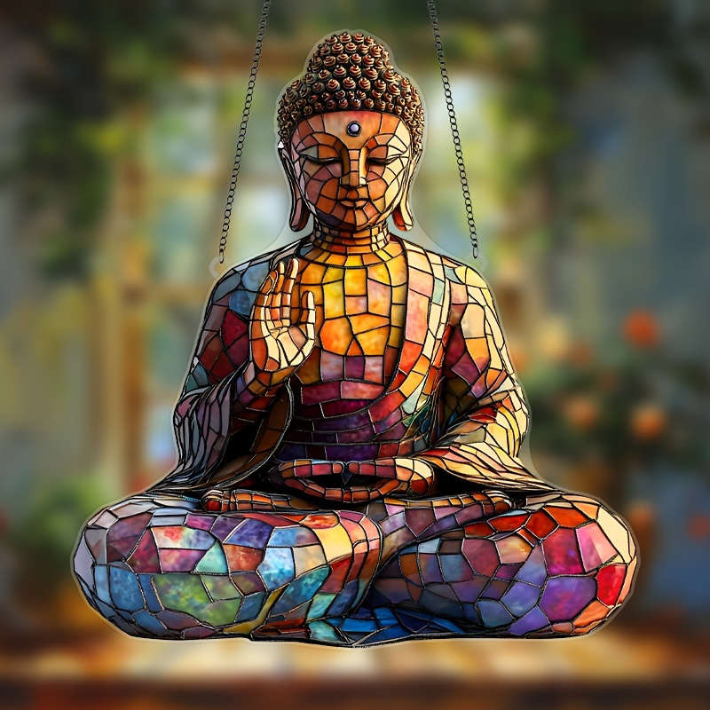 1pc 2D Flat  Colorful Acrylic Buddha Sun Worshiper Multicolor Window Hanging Decoration Religious