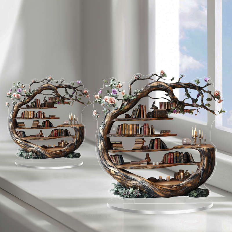 1pc 2D Flat  Elegant Spring Forest Tree of Life Acrylic Decoration with Wooden-Texture Design Ver