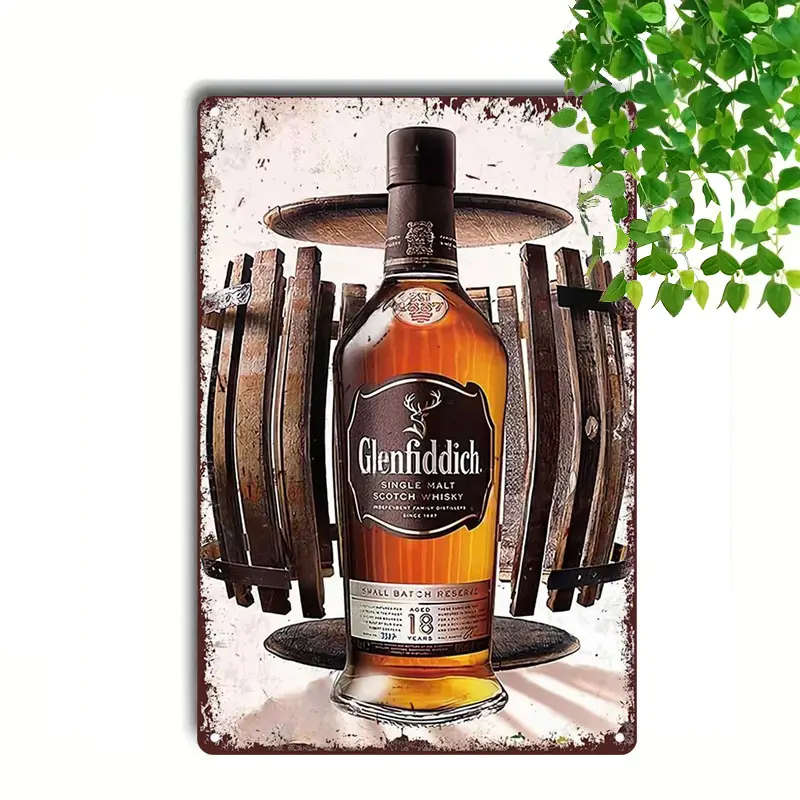 1pc Vintage Metal Signs Tin Painting Glenfiddich Whisky An 18-Year Refined Journey Retro Vintage