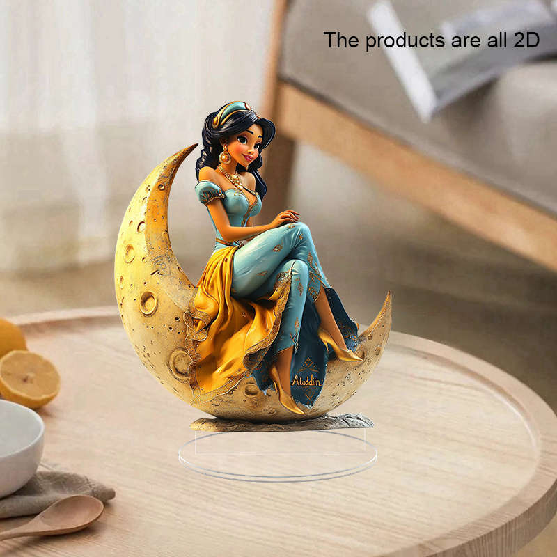 1pc 2D Flat  Disney Aladdin Princess Jasmine Moon Acrylic Figurine Elegant  Cartoon Decor wit