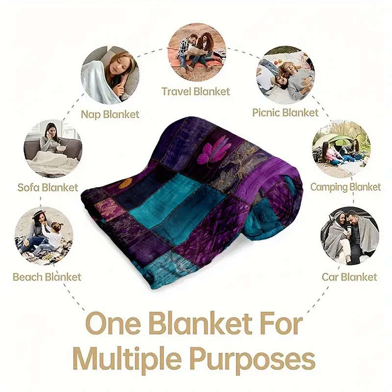 1 Vintage Floral Patchwork Flannel Throw Blanket 130*150CM