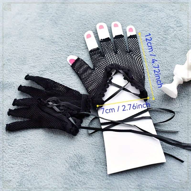 1 Pair Black Mesh Half Finger Gloves