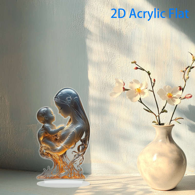1pc 2D Flat   Acrylic Mother and Youngsters Embrace Desktop Decor Elegant Home Accent with Warm
