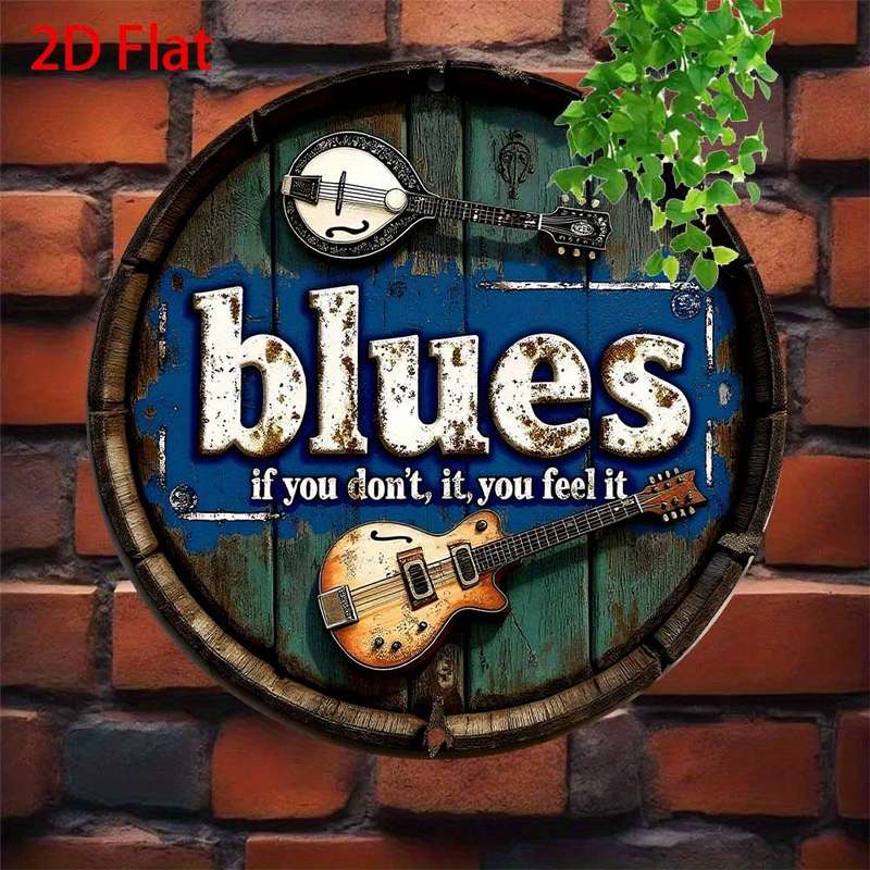 1pc Vintage Blues Music-Inspired 20.32x20.32 cm Metal Sign Rustic Blue Guitar Accordion Wall Ar