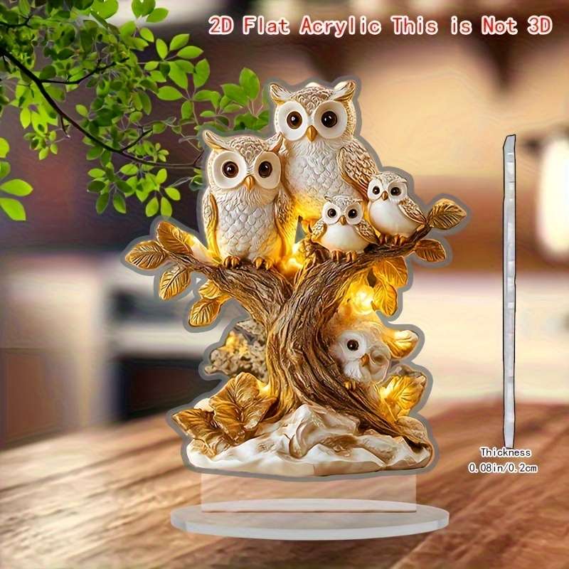 1pc 2D Flat  Acrylic Owl Tree Decor Bohemian Style Animal-Themed Desktop Art Multi-Purpose Home