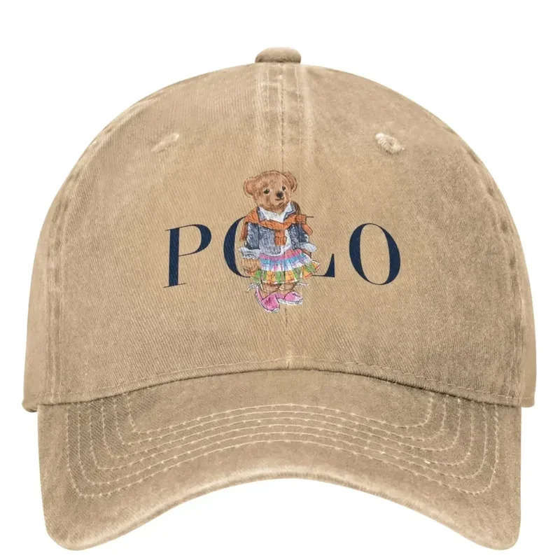 1pc Kawaii Bear Polo Denim Baseball Cap Unisex Cotton Snapback Trucker Hat Adjustable Lightweight