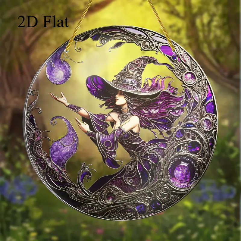 1pc 2D Flat   5.99cm Round HD Magic Witch Window Hanger Perfect Gift for Halloween Sisters o