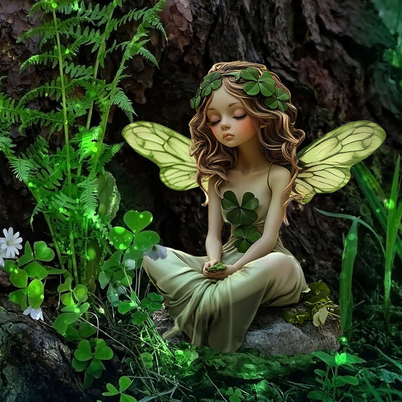 1pc 2D Flat Plants Theme Butterfly Wing Girl Four-Leaf Clover Design Garden Decor