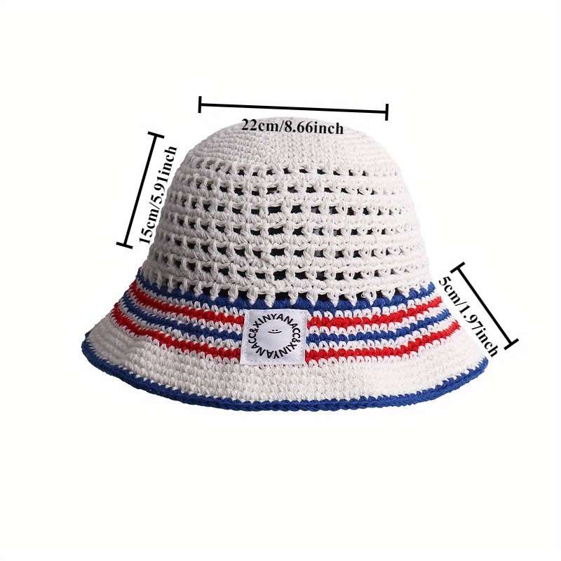 1pc Stylish Comfort Women's Breathable Knit Bucket Hat Stylish Striped Fisherman Cap with Sun P