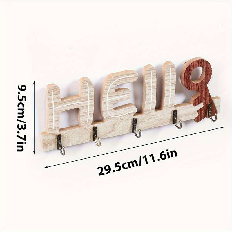 Handcrafted Rustic Wooden Key Holder with "Hello"  "Welcome" DesignWall-Mounted Natural Wood Fi
