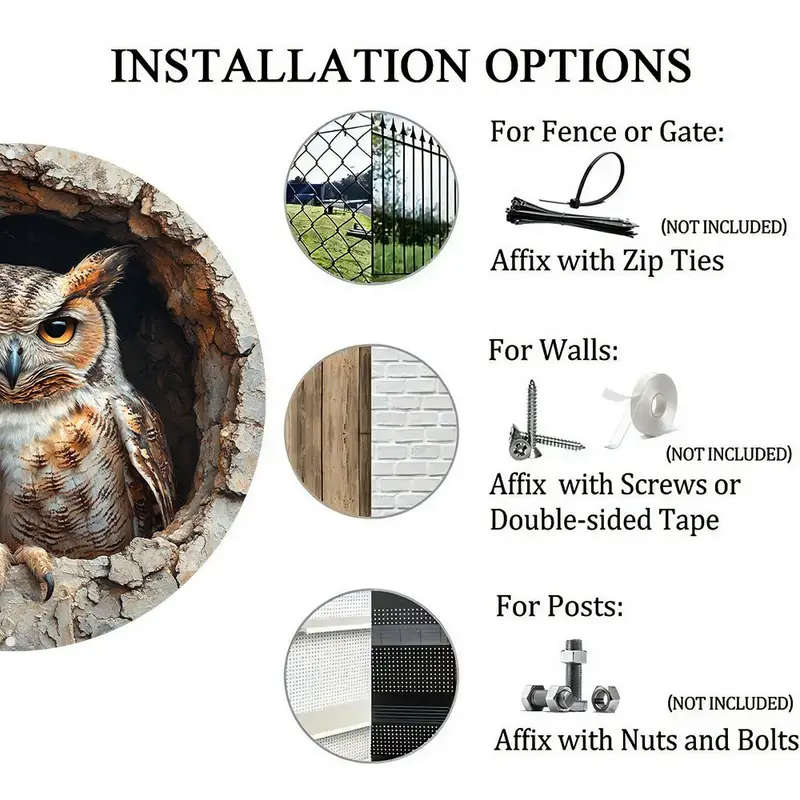 1pc Charming 20.32cm Vintage Owl Wall Art Decor Rustic 3D Embossed Aluminum Easy-to-Hang with Pre-Dr