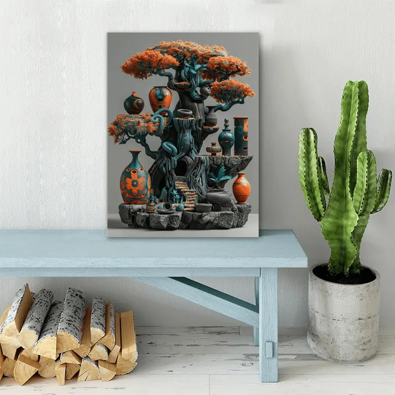 1pc Room Decor Abstract African Tree Sculpture Canvas Wall Art Wooden Framed Woven Unique Gift for H
