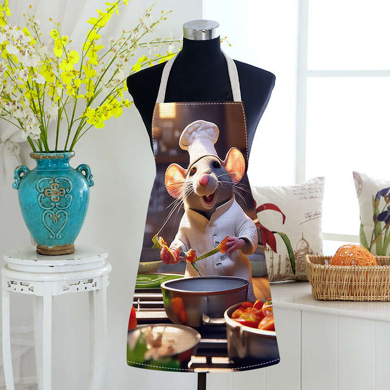 1pc Adjustable Chef Mouse Apron Durable Polyester Kitchen Bib with Cute Cartoon Mouse Cooking
