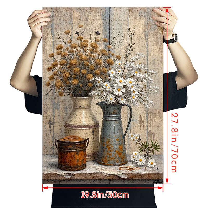 1000pcs Vintage Floral Jigsaw Puzzle for Adults Rustic Still Life Design with Aged