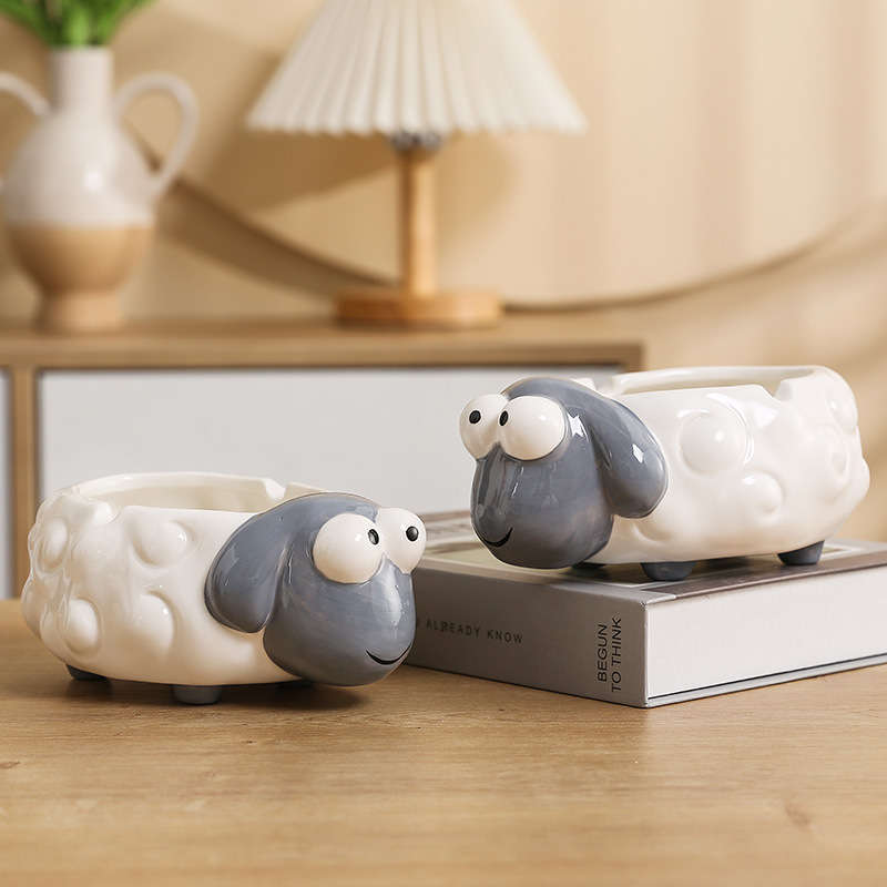 1pc Ceramic Lamb Ashtray Cute Cartoon Style Ideal for Home Office Living Room Decor Perfect f