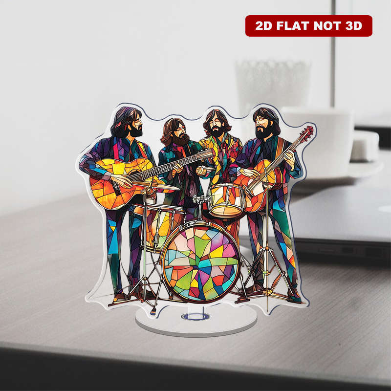 1pc 2D Flat  2D Rotating Acrylic Beatles Band Ornament with Stained Glass Design Featuring Jo