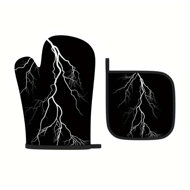 2pcs Lightning Black Silent Night Heat-Resistant Oven Mitts Pot Holders 26.92x17.02 cm Pol