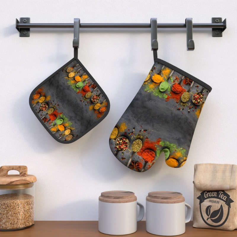 2pcs Colorful Spice-Inspired Heat-Resistant Oven Mitts and Pot Holders 26.92x17.02 cm Vibran