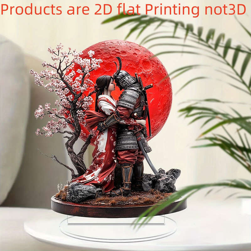 1pc 2D Flat   Bohemian Acrylic Samurai and Geisha Statue Elegant Home and Window Decoratio