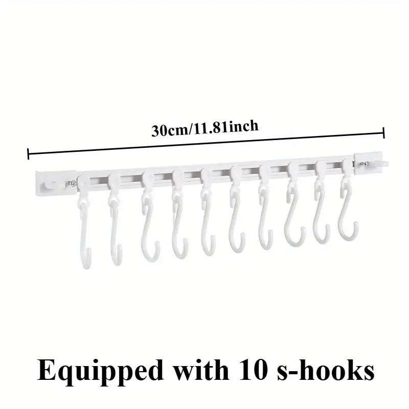 Seamless Adhesive Kitchen Storage Rack With 10 Sliding Hooks