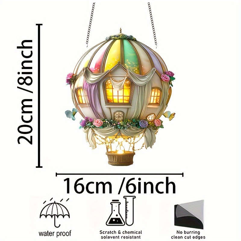 1pc 2D Flat   Acrylic Whimsical Hot Air Balloon Sun Catcher 15.24cm x 20.32cm Colorful Floral Theme