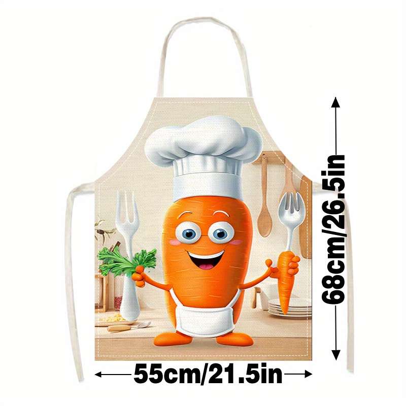 1pc Linen Chef Elements Vegetable Carrot Printed Personalized Apron Home Work Apron Women'S A