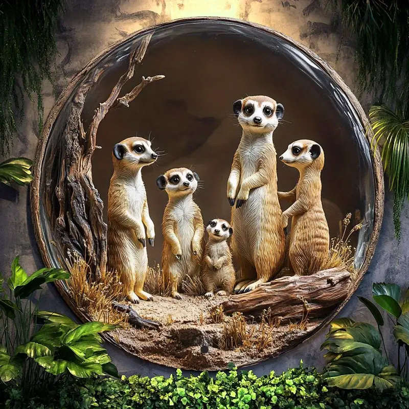 1pc Meerkat Family Metal Wall Art Sign Weather-Resistant Aluminum Decorative Plaque HD Printed Retro