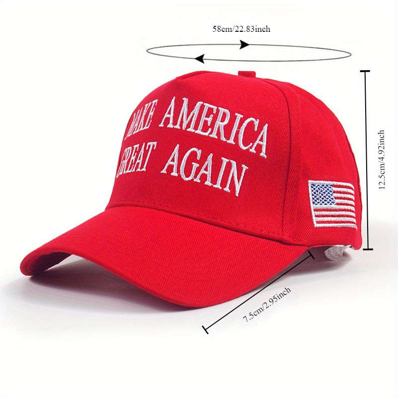 1pc Patriotic 2024 Cotton Baseball Cap Red with Make America Great Again 45-47 Print All-Se
