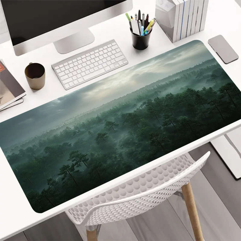 1pc 30x60cm Mystical Foggy Forest Design Mouse Pad Waterproof Non-slip Rubber Base