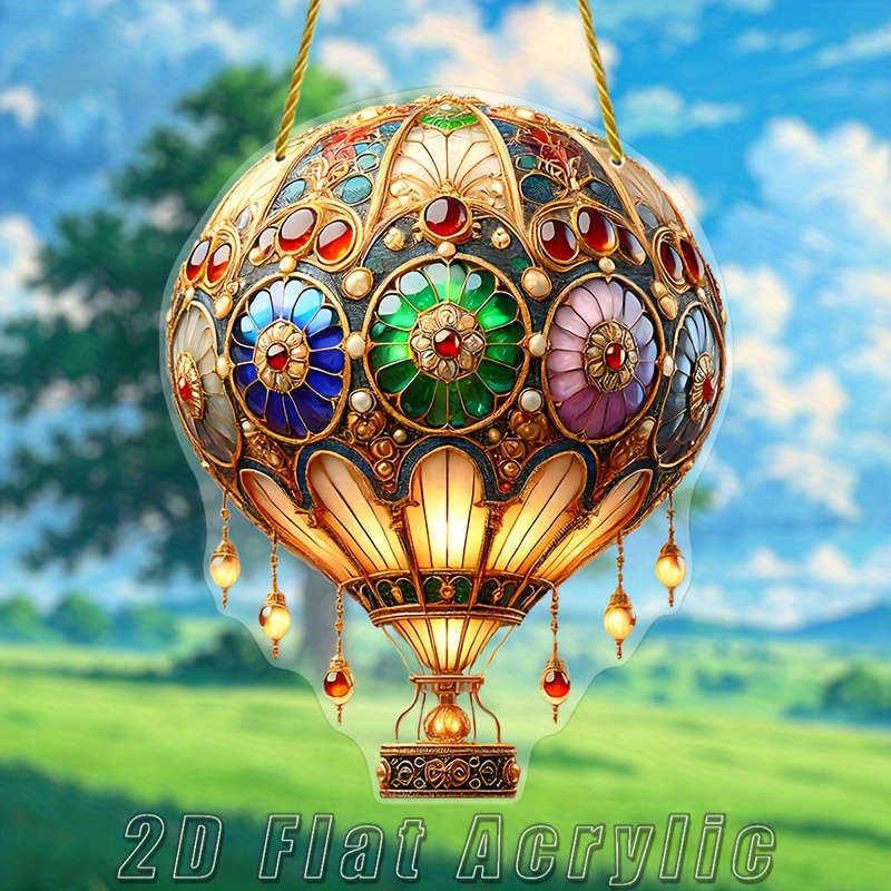 1pc 2D Flat   Acrylic Stained Glass Hot Air Ball Sun Catcher Colorful Festival Animal-Themed