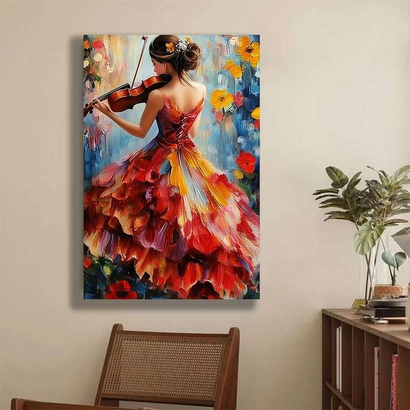 1pc  The girl playing the violin Canvas painting--unframed 40.64x60.96cm Morden for home dec