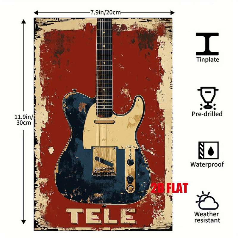 1pc 2D Flat  Vintage Gibson Guitar Metal Tin Sign Wall Art 20.07x30.23 cm Rustic Retro Music