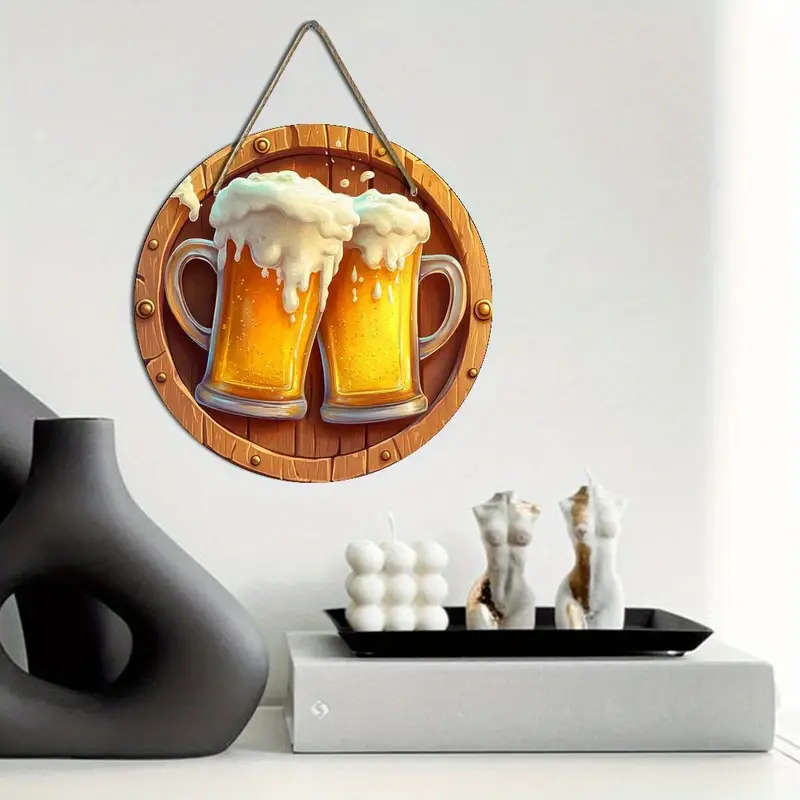 1pc Round Wooden Sign with a Beer Theme Featuring High-Definition 2D Wood Art Vintage Decor Suitable