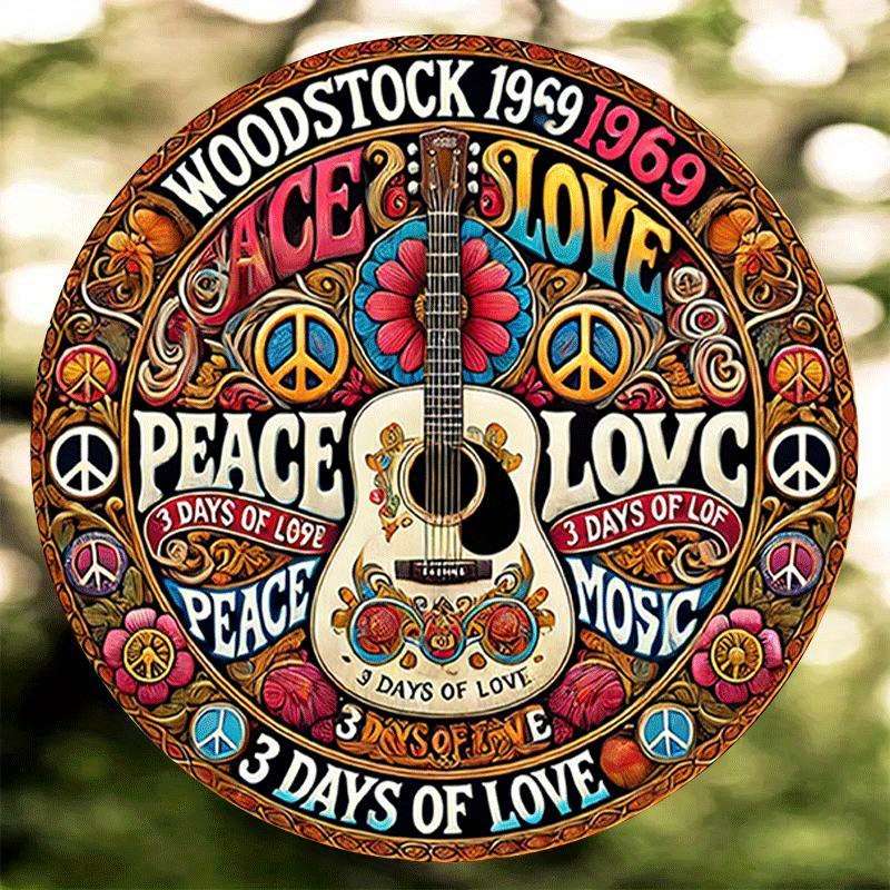 1pc 2D Plane  Woodstock 1969 Peace and Love 8-inch Metal Plaque Retro Iron Wall Art Classic