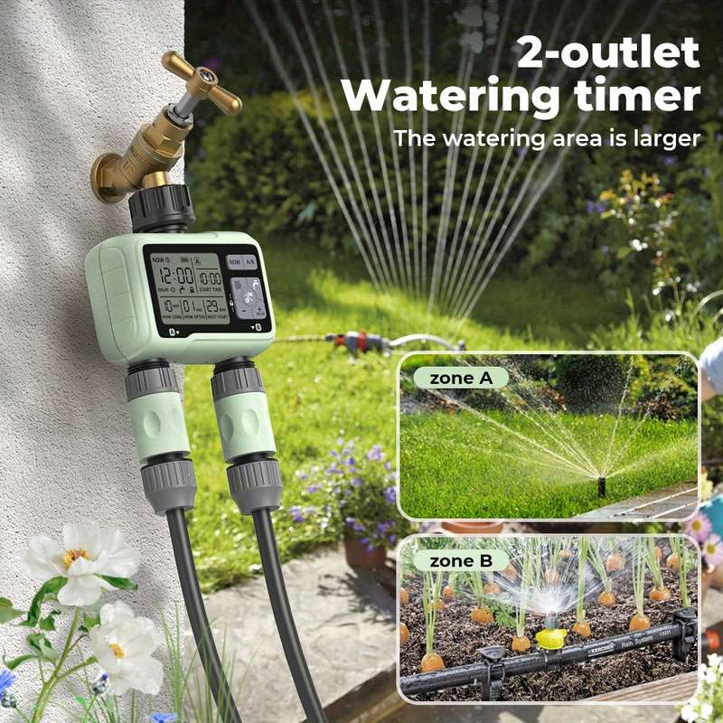 1Pc Timing System 2 Outlet Water Timer Watering Up