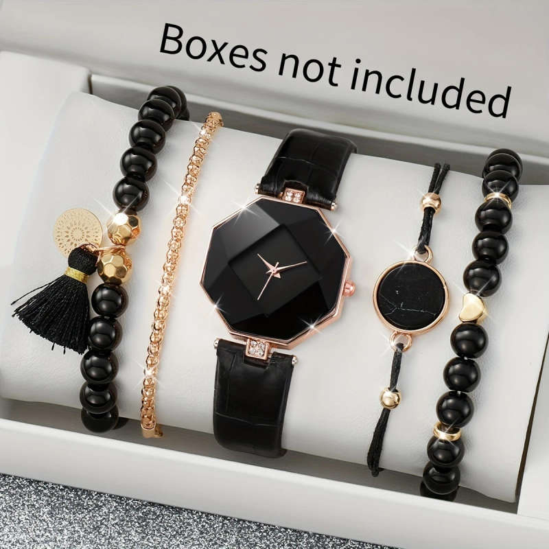 5pcs set Women's Fashion Rhombus Dial Quartz Watch Bracelet Set Does Not Include Watch Box