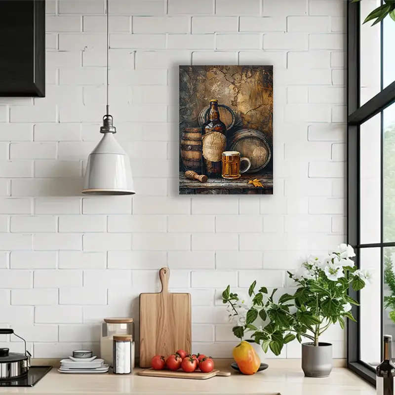 1pc Rustic Beer Barrel Scene Canvas Art 30.48x45.72cm Anime Theme Frameless Textured Wall Decor for