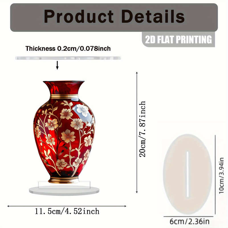 1pc 2D Flat    Acrylic Painting   Bohemian Red Bottle Acrylic Decorative Ornament