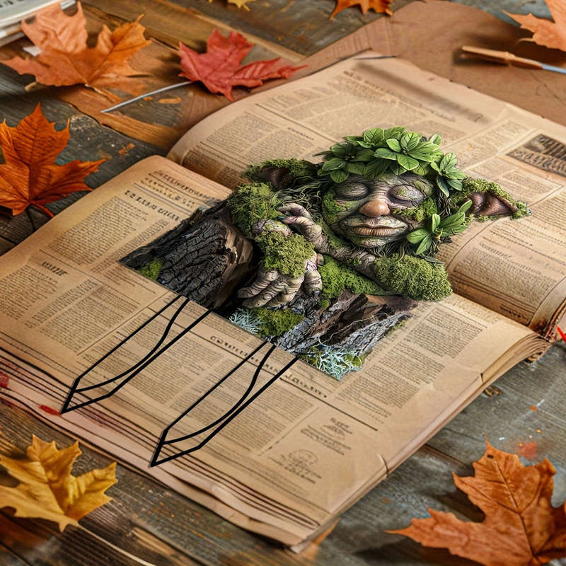1pc 2D Flat   Acrylic Garden Stake Decoration Whimsical Tree Face Design with Mossy Bark Foli