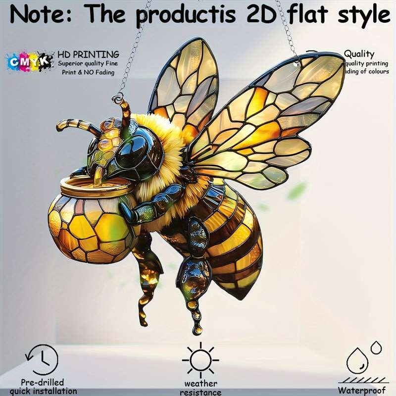 1pc 2D Flat  Vibrant  Bee Dreamcatcher 20.07cm Colorful Glass Style Hanging Decor for Home