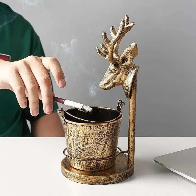 1pc Vintage European-Style Copper Ashtray with Faucet Design C Decorative Iron Art for Home Office