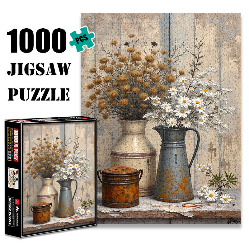 1000pcs Vintage Floral Jigsaw Puzzle for Adults Rustic Still Life Design with Aged
